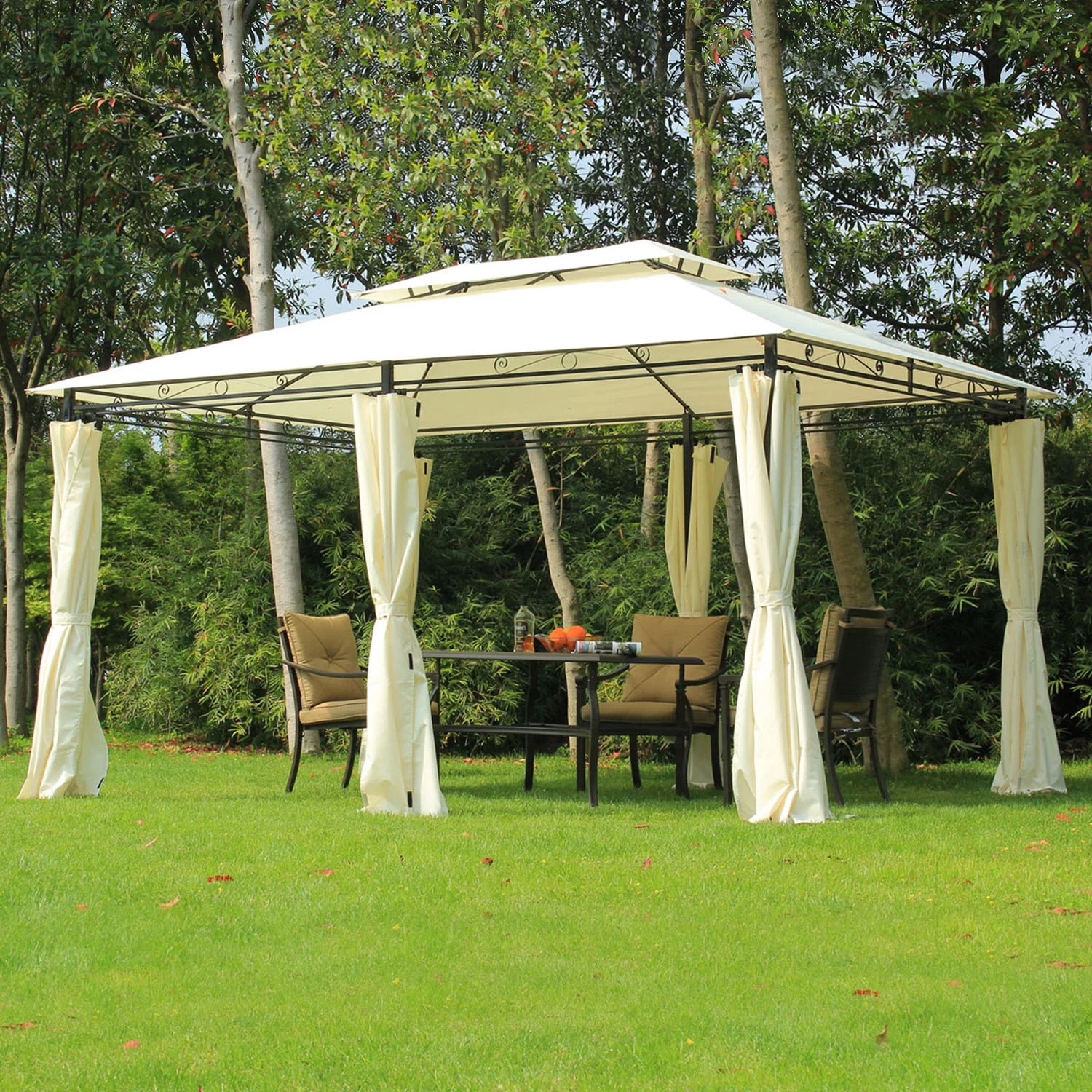Large Outside Relaxing Cabana w/ Steel Frame & Removable Curtains, Cream White