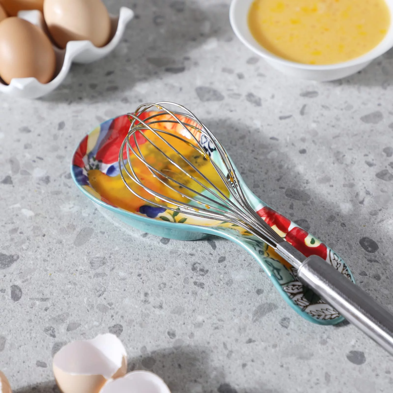 Colorful Hand Painted Spoon Rest - Ceramic Large Spoon Holder for Kitchen Counter Stove Top, Dishwasher Safe, Multicolor