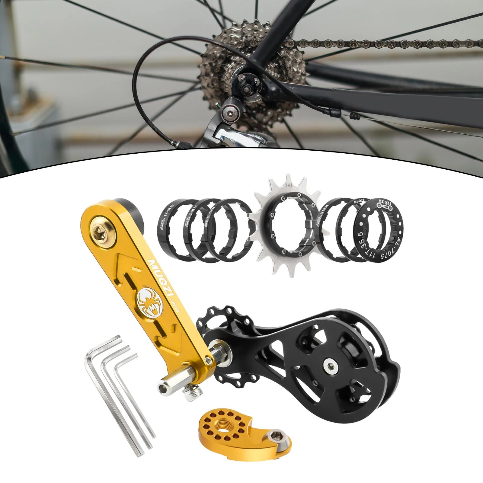 kesoto Mountain Bike Single Speed Conversion Bike Cassette Spacer Aluminum Alloy Stainless Steel Outdoor Riding Regulator 14T Gold