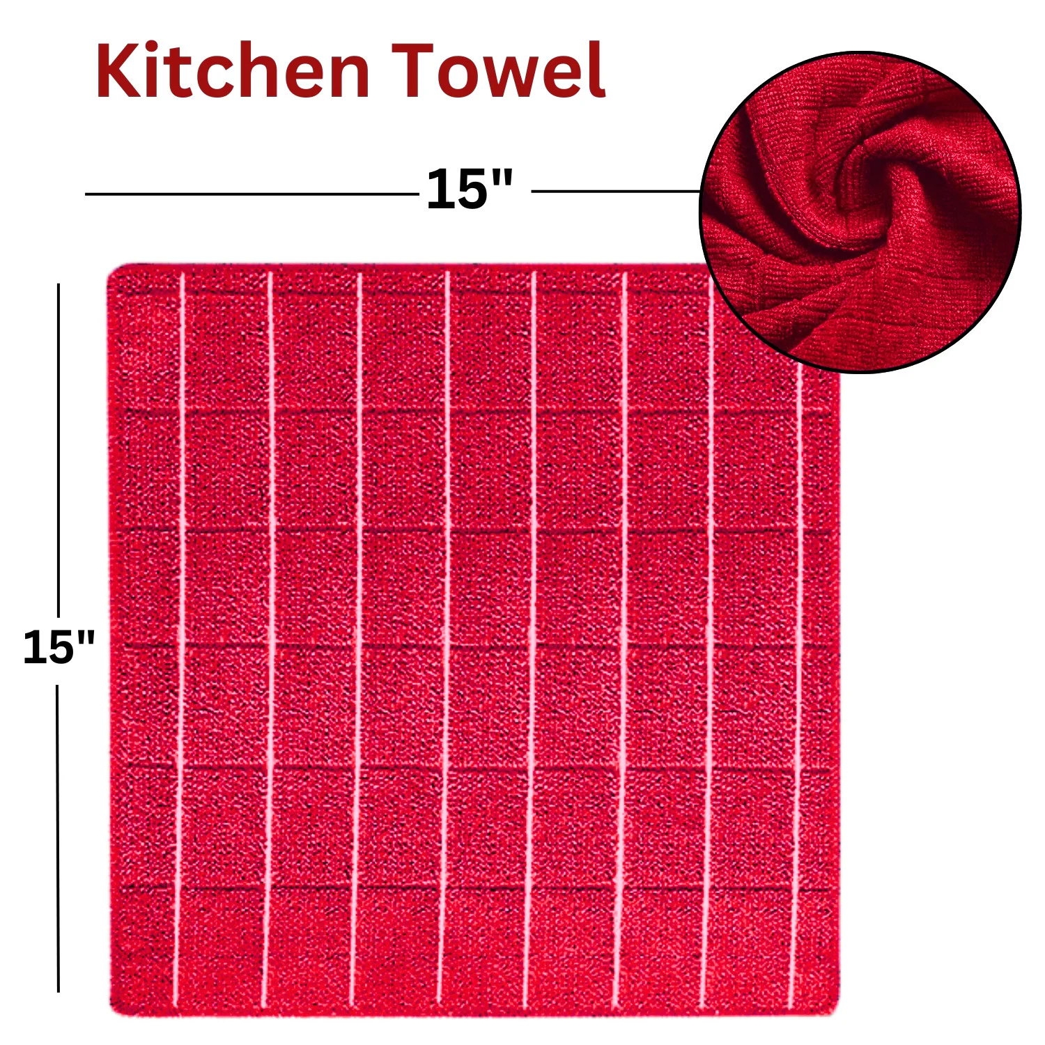 Kitchen Towels - Red Windowpane Pattern Kitchen Towels, 15x15 in. - 4 Kitchen Towels