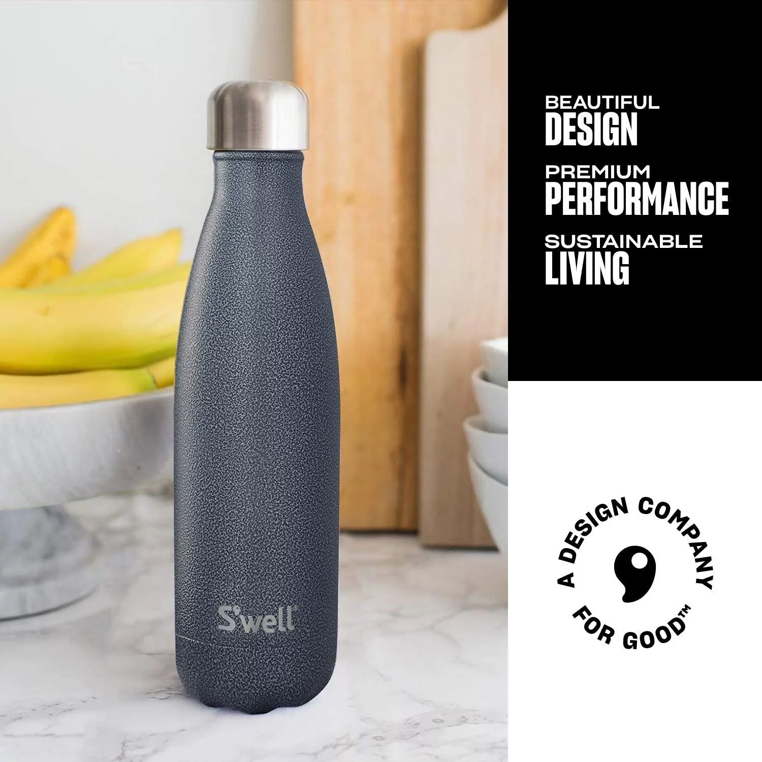 S'well 25 oz Gray and Silver Stainless Steel Water Bottle with Wide Mouth and Screw Cap