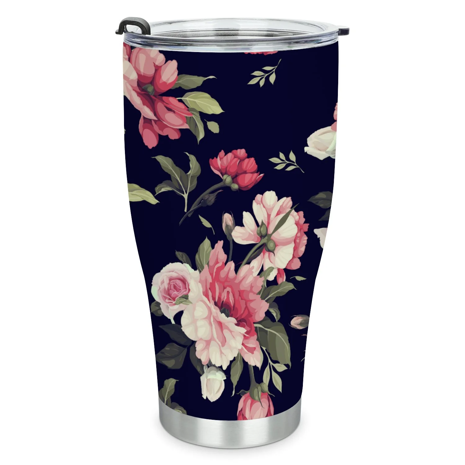 Hidove Stainless Steel Tumbler, Seamless Floral Pattern with Flowers 30oz Leak Proof & Stainless Steel Bottle for Hot & Cold Drinks - Coffee Travel Mug, Water Metal Canteen, Thermal Cup