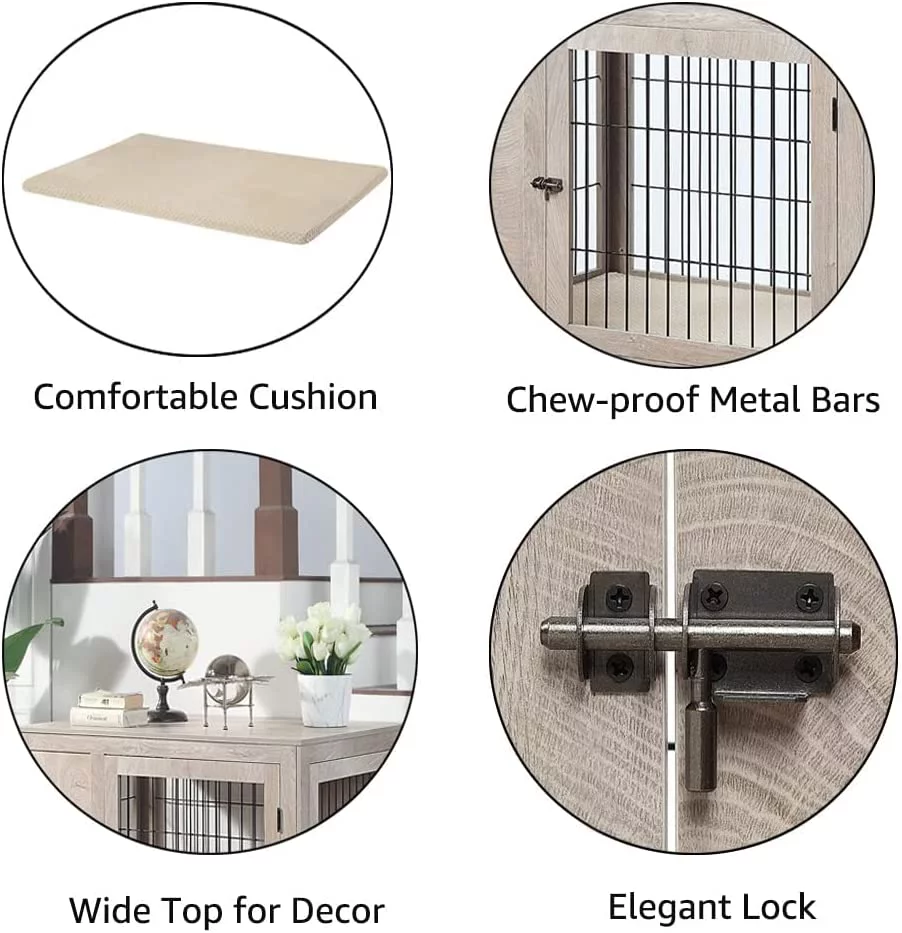 UniPaws UH5161 Large Pet Crate with Cushion -  Weathered Grey