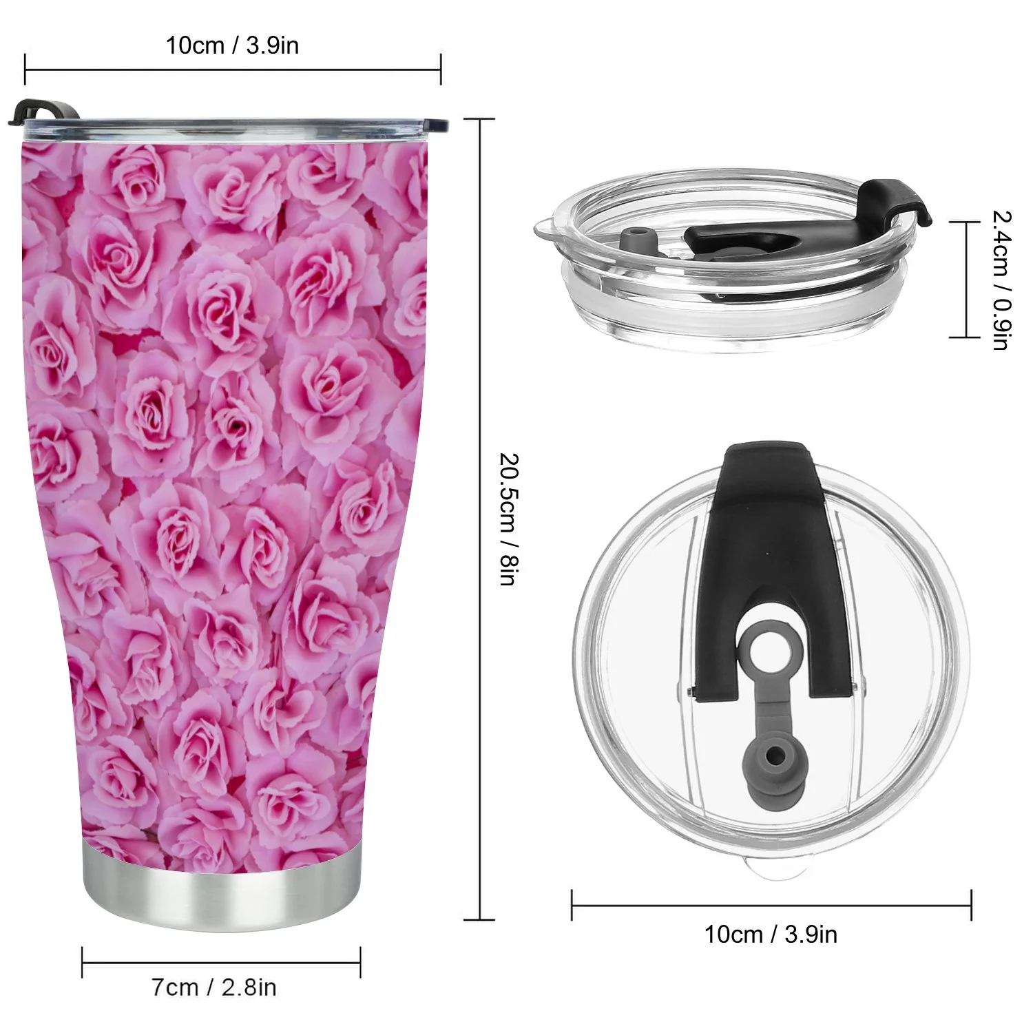 Hidove Stainless Steel Tumbler, Background Image of Pink Roses 30oz Leak Proof & Stainless Steel Bottle for Hot & Cold Drinks - Coffee Travel Mug, Water Metal Canteen, Thermal Cup