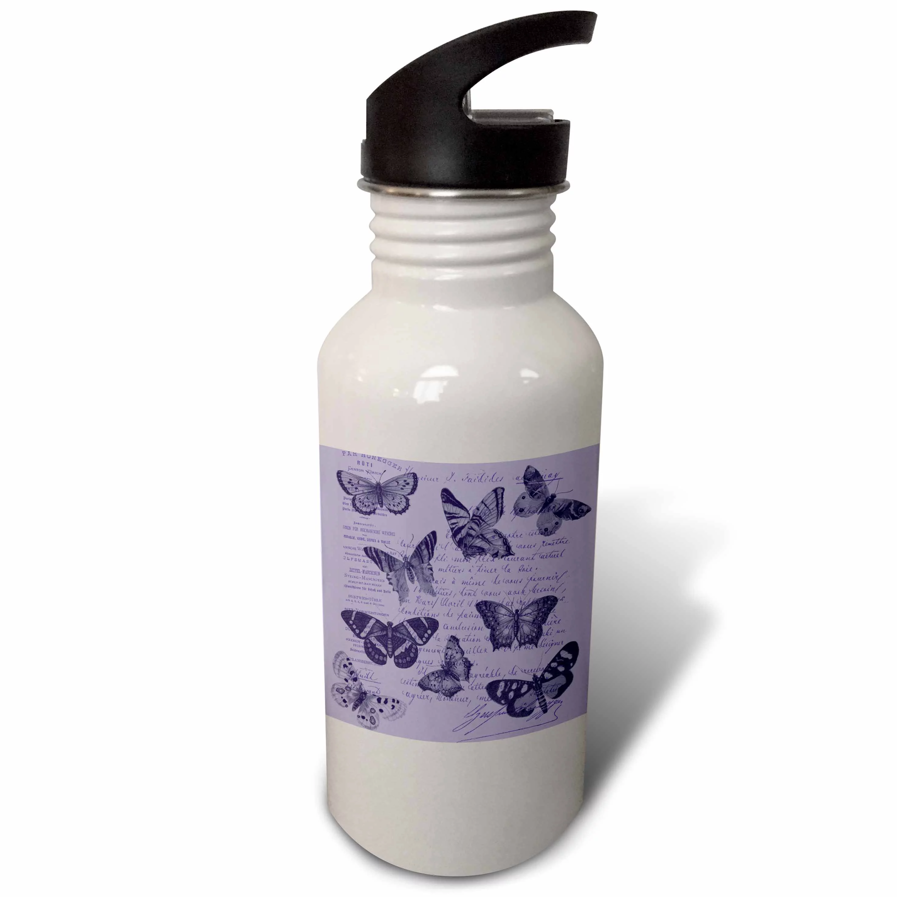 Vintage Butterflies Purple French Typography 21 oz Sports Water Bottle wb-178894-1