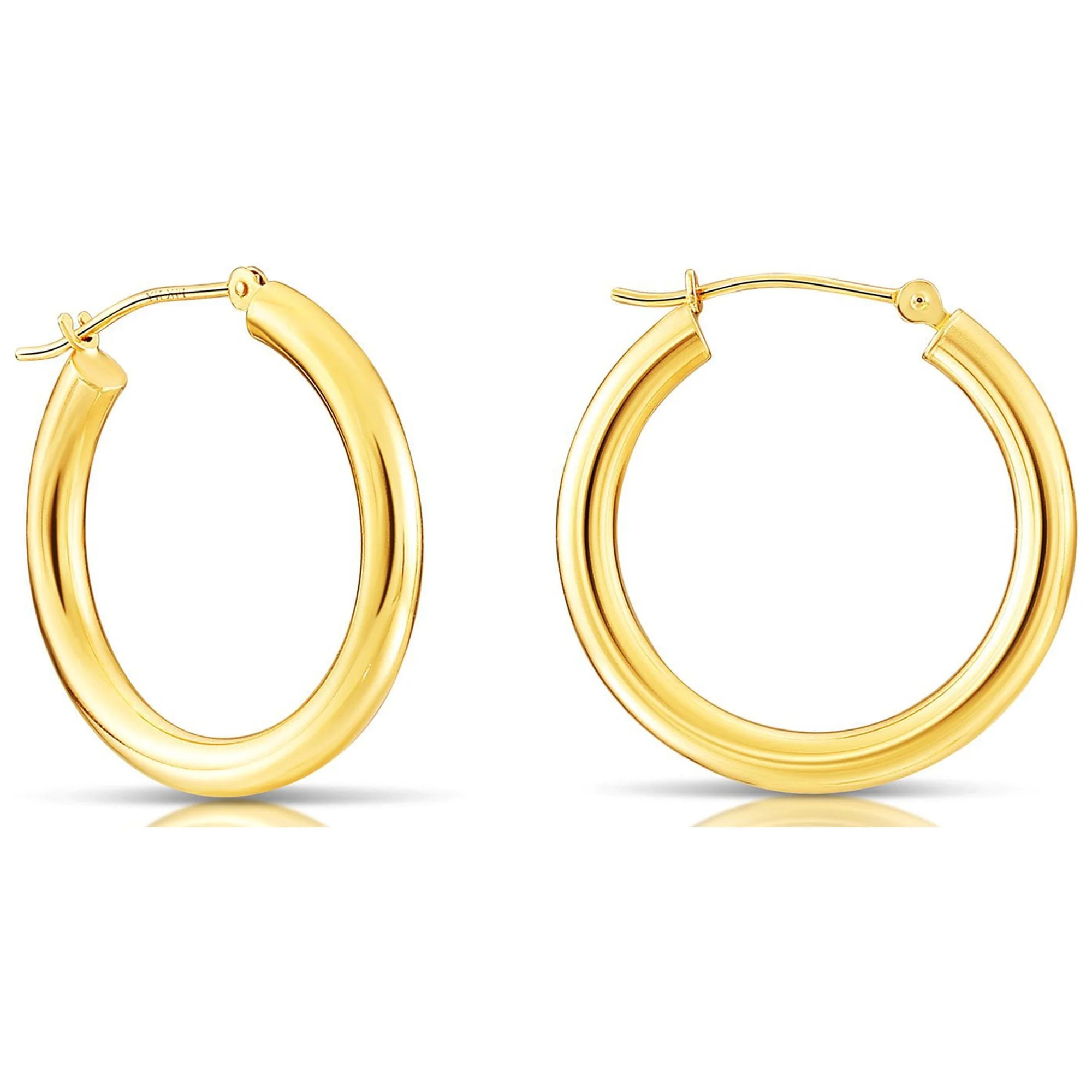 Tilo Jewelry 14K Yellow Gold Classic Polished Round Chunky Hoop Earrings 3mm Tube (25mm) for Women & Girls