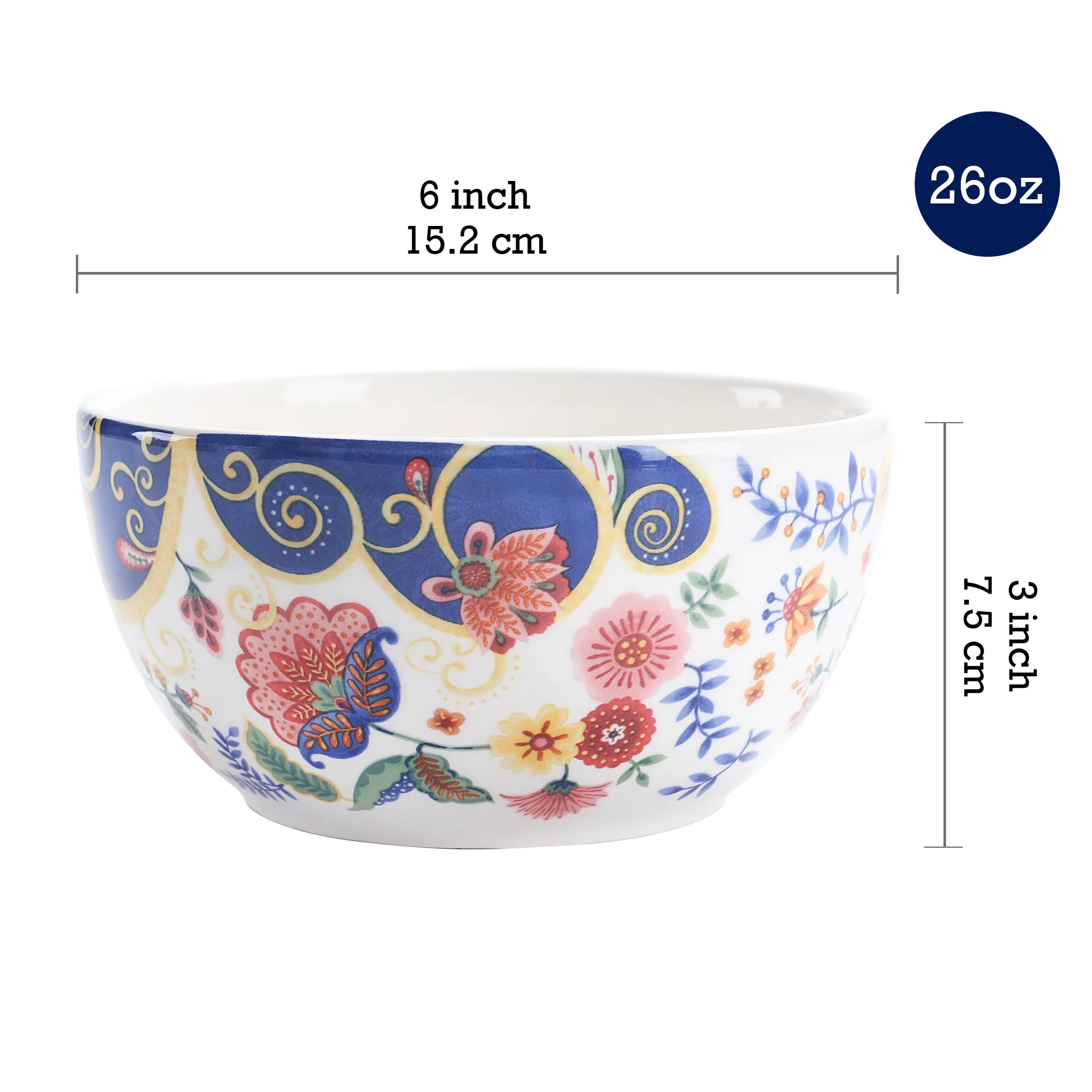 Bico Spiral Marrakesh Ceramic Bowls Set of 4, 26oz, for Pasta, Salad, Cereal, Soup & Microwave & Dishwasher Safe
