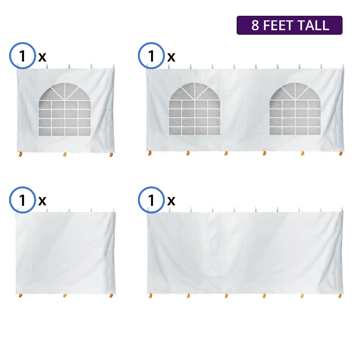 TentandTable Standard Sidewall Kit for 8 ft Sides, White, 10 ft x 20 ft