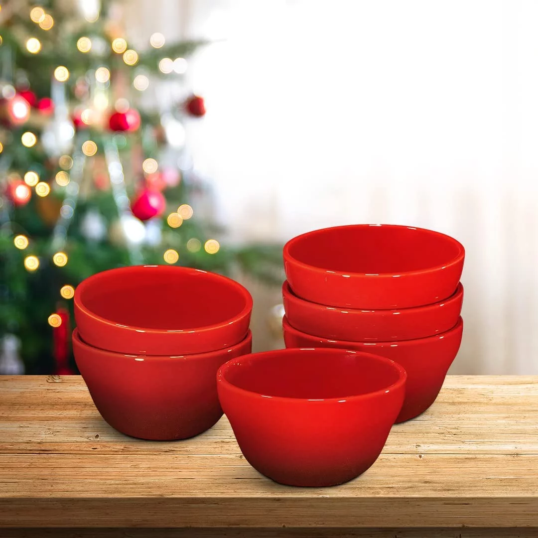 Bruntmor | Christmas Dinner Serving Ceramic 8 Oz Dessert Bowls - Set Of 6