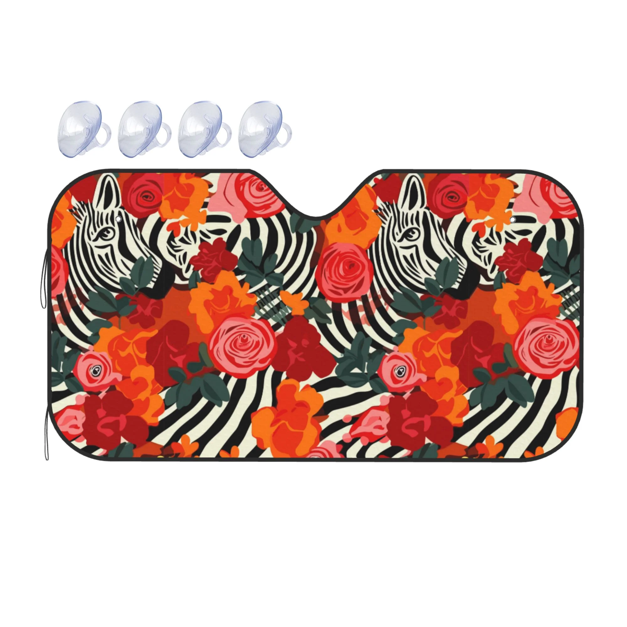 ZICANCN Car Sun Shades Front Windshield, Blooming Roses Zebra Stripes Automotive Front Window Sun Shield Visor, Medium Size