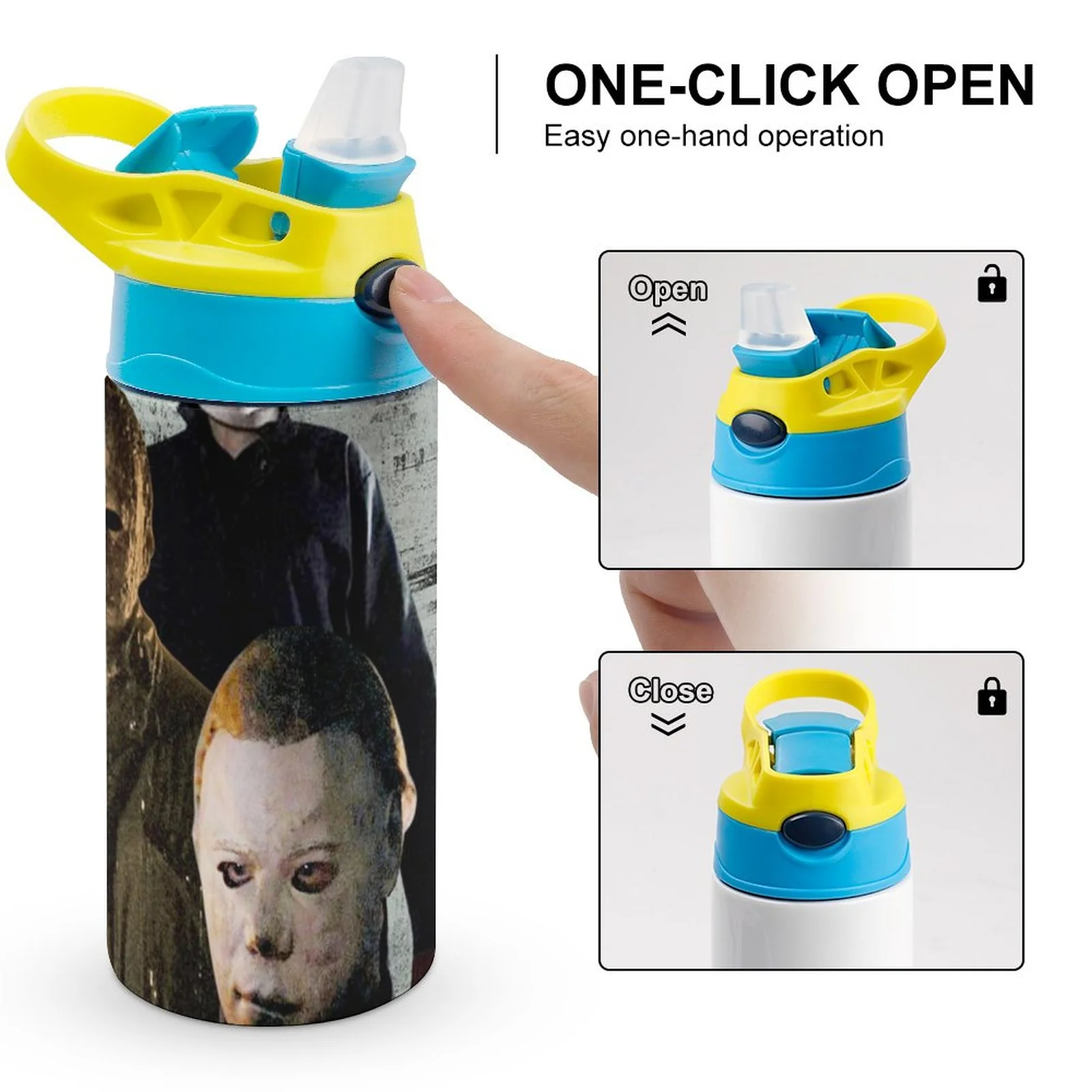 Michael Myers Kid's Insulated Water Bottle With Straw Vacuum Stainless Steel Cup Leak-Proof Children Toddler Thermoses