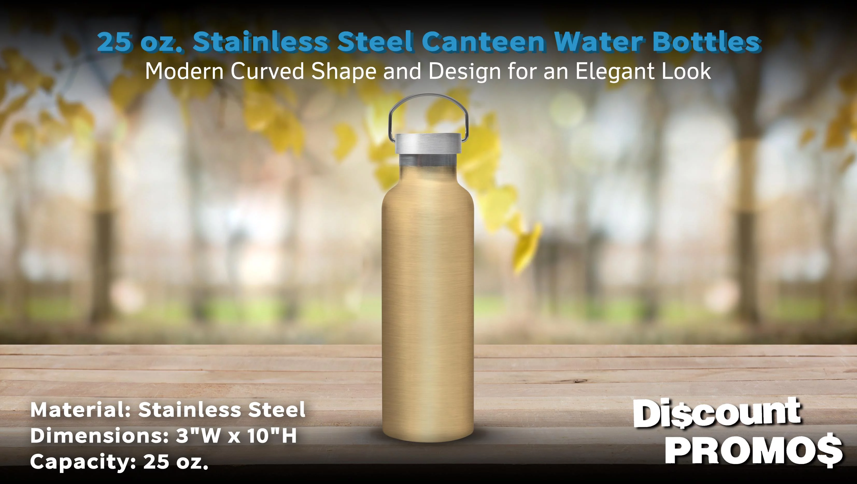6 Stainless Steel Canteen Water Bottles Set, 25 oz. - Double Wall, Wire Handle - Gold
