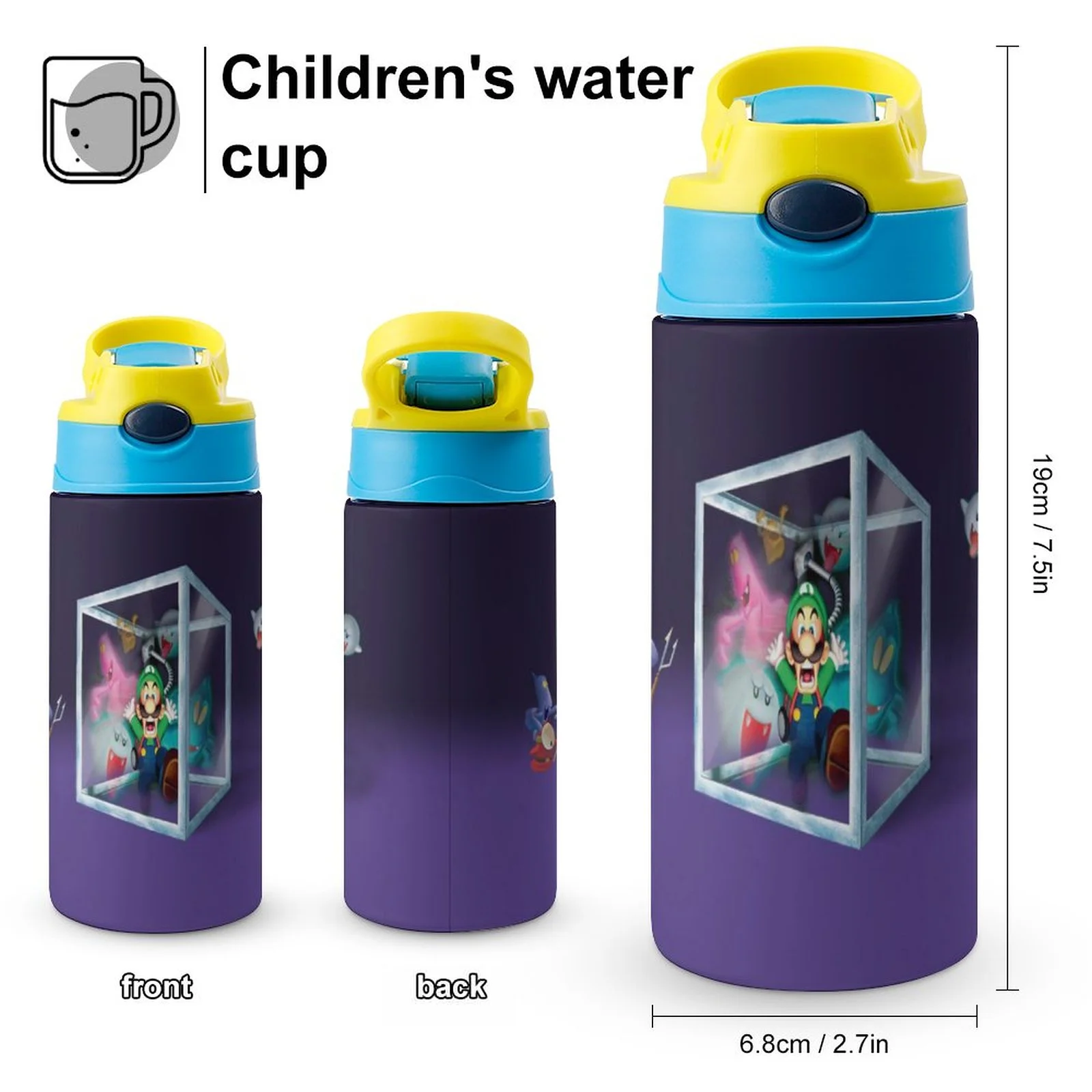 Luigi's Mansion Kid's Insulated Water Bottle With Straw Vacuum Stainless Steel Cup Leak-Proof Children Toddler Thermoses