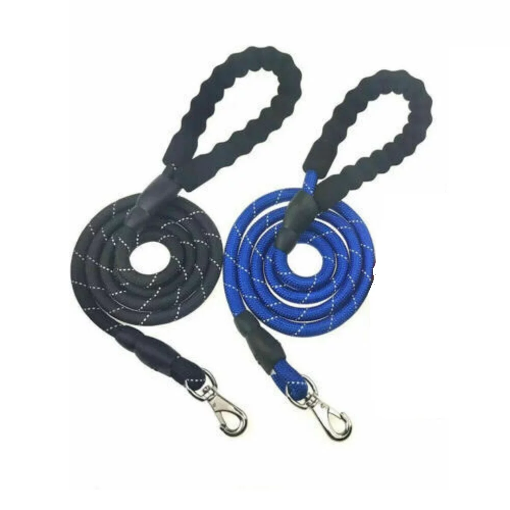 2 Pcs 5ft Heavy Duty Dog Leash Rope Reflective Nylon Lead with Comfy Handle for Large Pet Blue and Black Color