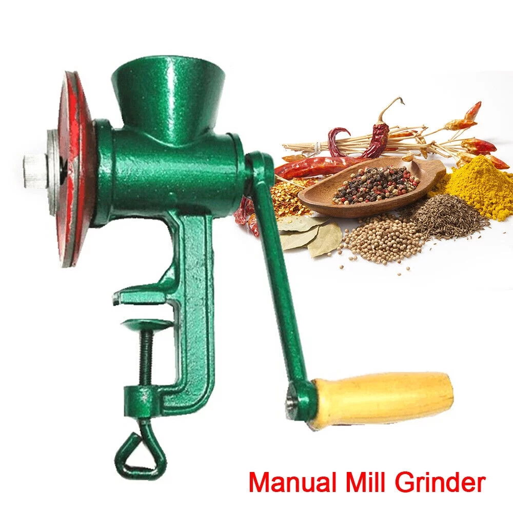 Loyalheartdy Manual Grinder Kitchen Cast-iron Wood Coffee Corn Wheat Nuts Grain Grinding Miller w/Hand Crank Green