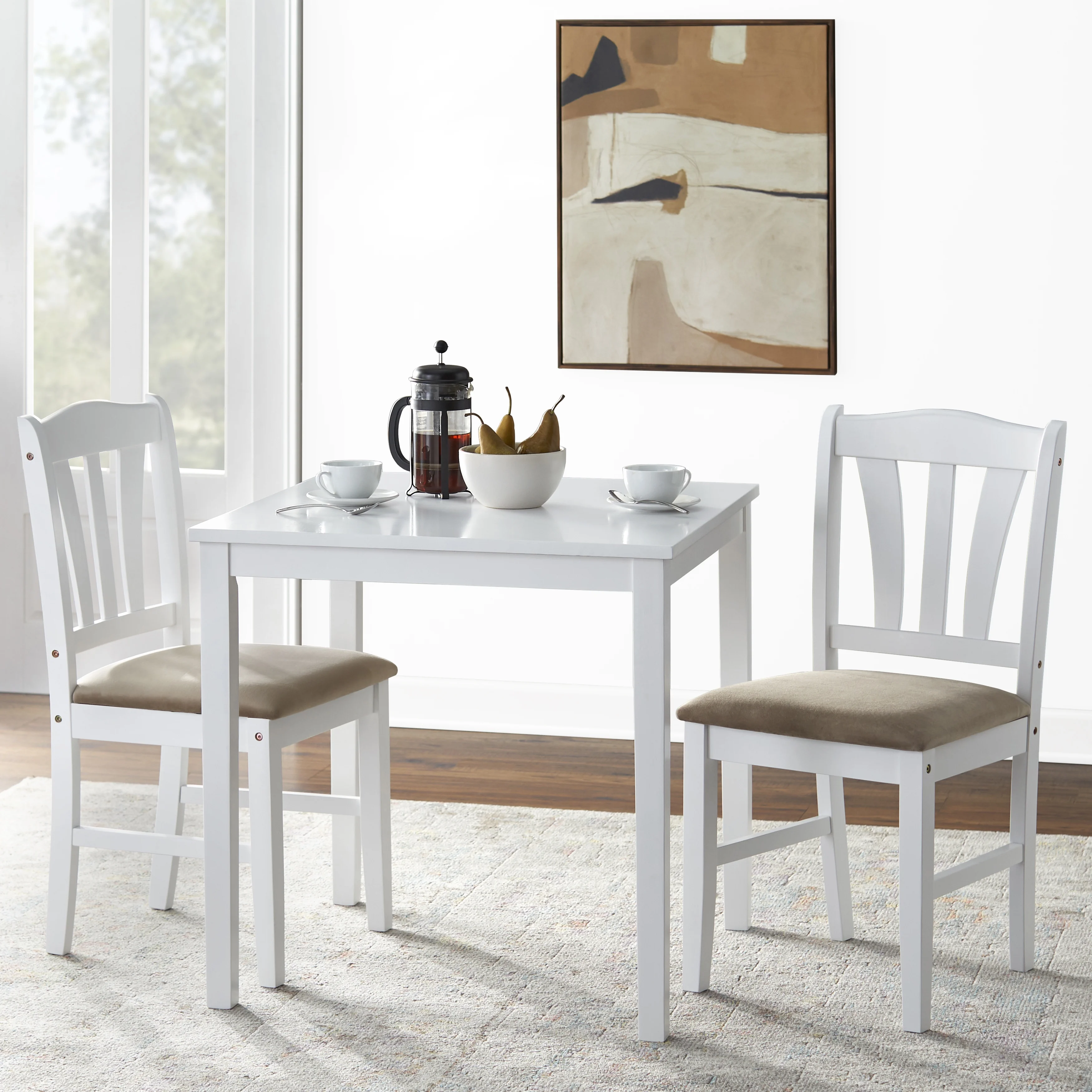 TMS Metropolitan 3-Piece Indoor Wood Dining Set with Table and Chairs, White/Beige