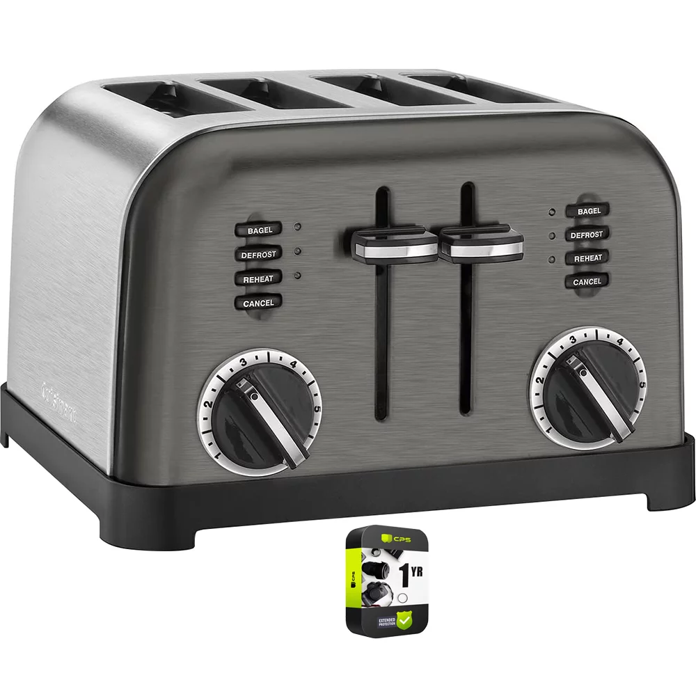 Cuisinart CPT-180BKS 4-Slice Metal Classic Toaster Black/Stainless Bundle with 1 Year Extended Protection Plan
