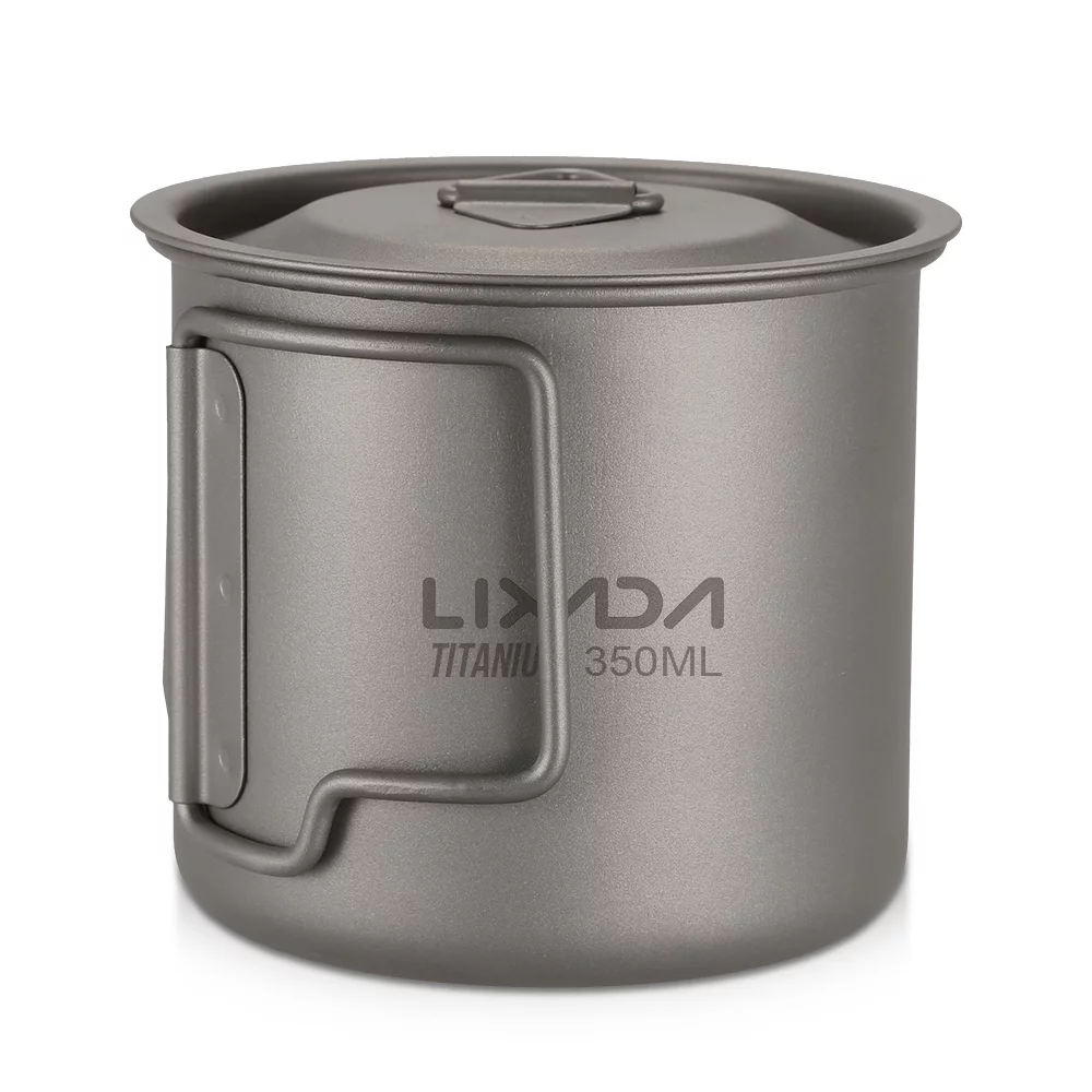 Lixada Ultralight Titanium Cup Outdoor Portable 2PCS Cup Set 350ml 650ml Camping Picnic Water Cup Mug with Foldable Handle