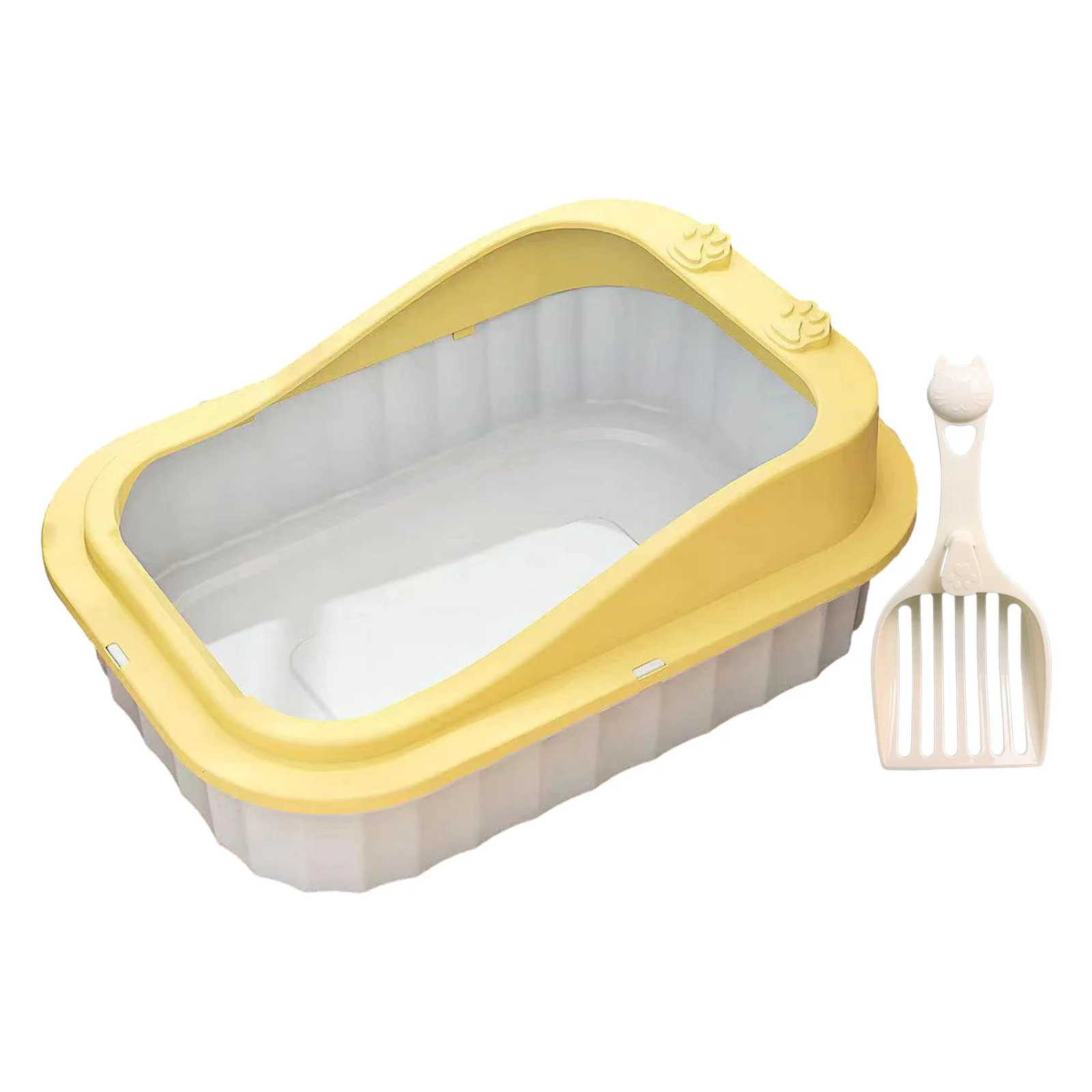 FITYLE Cat Kitty Litter Pan Durable Cat Litter Basin Cat Sand Box Splashproof Cartoon Appearance 50x36x19cm Kitten Toilet yellow