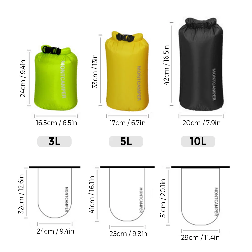 Nylon Waterproof Sacks for Camping Boating Hiking Pack of 3