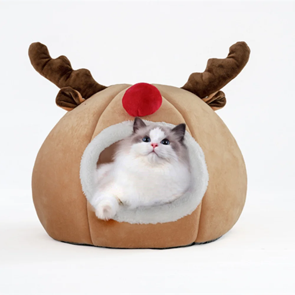 Cat House, Cat Bed Christmas Tree Cat Home Cave Cute Pet Nest Reindeer Shaped Nest Warm Cat Dog Kennel Home Soft Pet Bed Pet Supplies