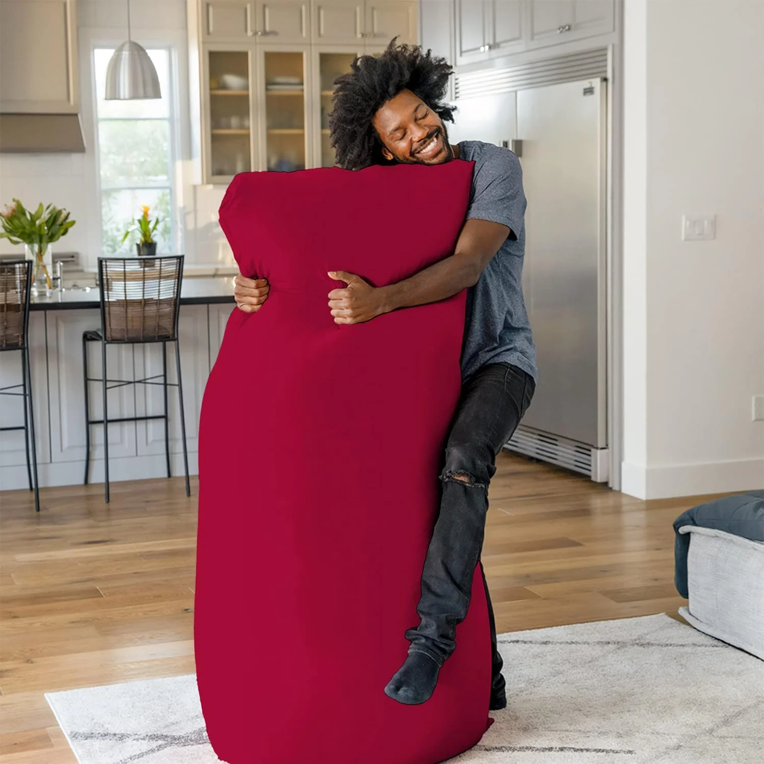 Max 6-Foot Beanbag Chair, Bean Bag Couch With A Washable Outer Cover, Customer Favorite Cozy Sofa For Gaming, Reading, And Relaxing, Filled With Soft Micro-Beads, Red