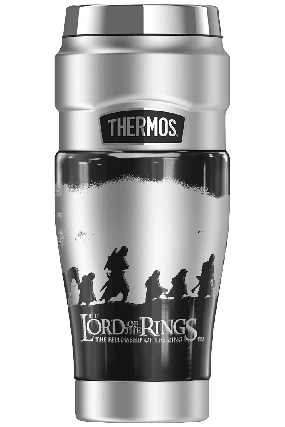 The Lord of The Rings Metallic Fellowship Silhouette THERMOS STAINLESS KING Stainless Steel Travel Tumbler, Vacuum insulated & Double Wall, 16oz