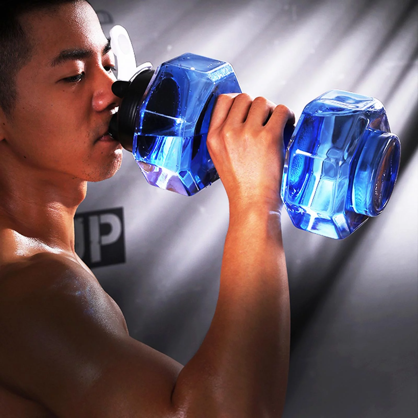 550-2600ml Bottle, Dumbbell Shaped Fitness Gym Training Cup,Home Gym Exercise Outdoor Camping Kettle Clear Water Bottle w/ Buckle 1500ml Blue