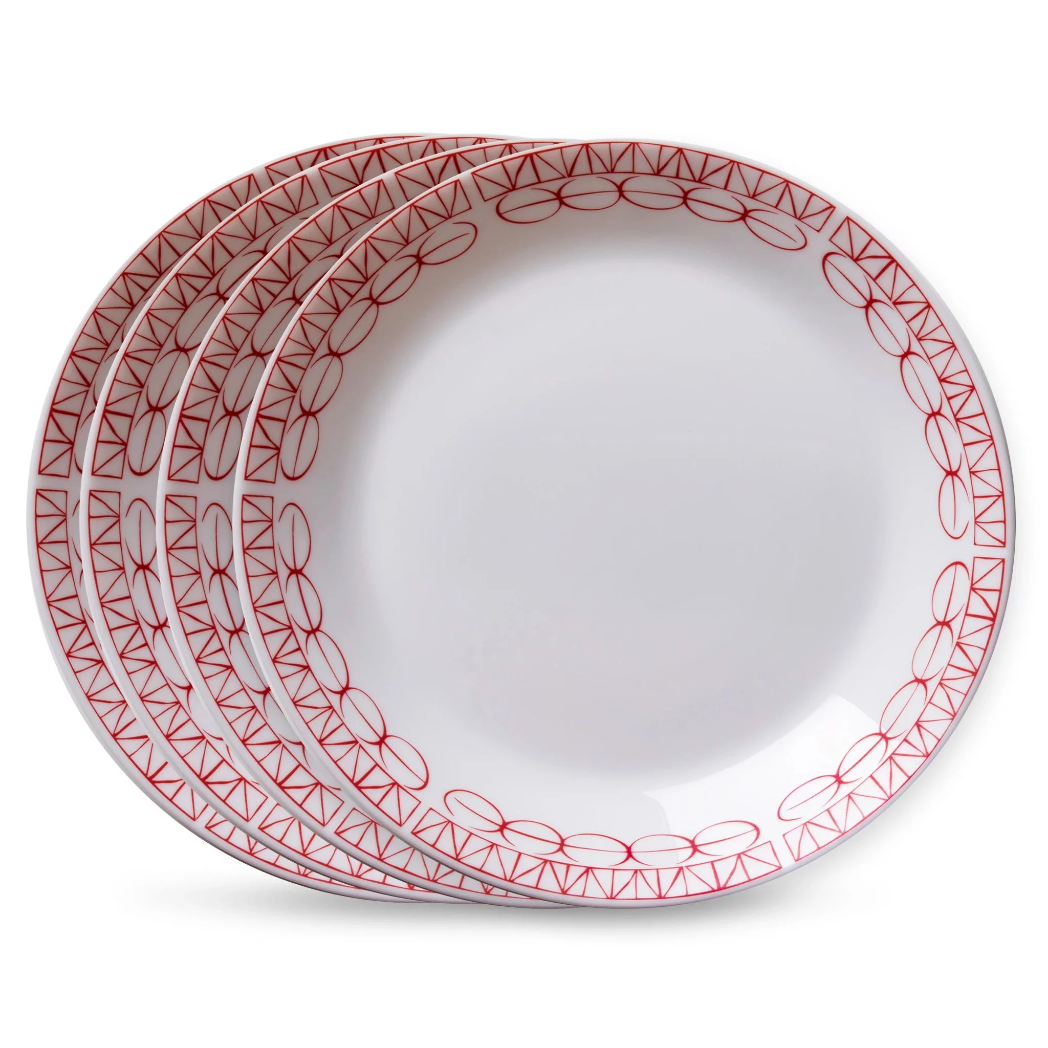 Corelle Graphic Stitch 4-Piece Set of 7.5-Inch Salad Plates, Service for 4, Red and White Plates