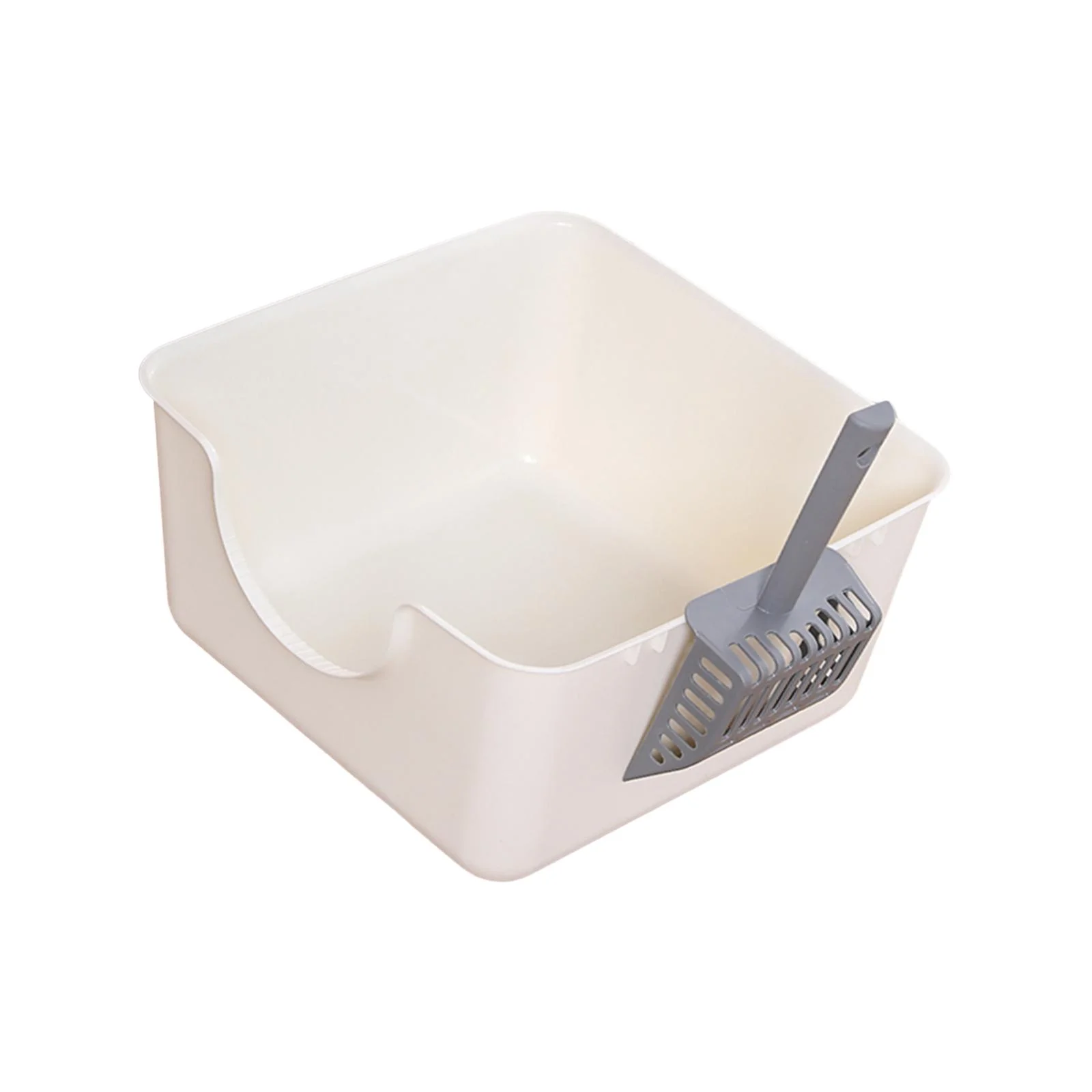 DOLITY Open Top Pet Litter Tray Anti Splashing with Cat Litter er Cat White