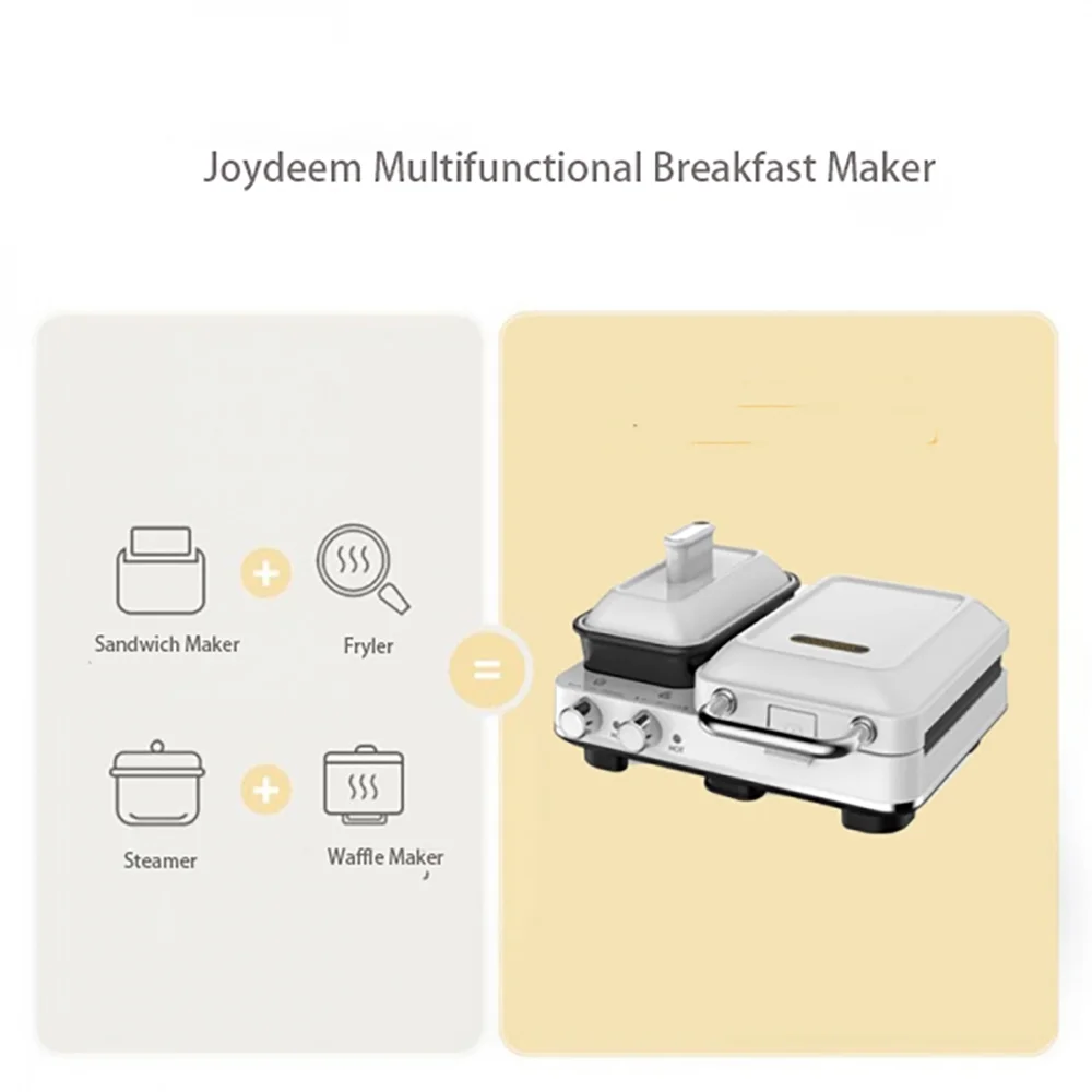 Joydeem JD-3001W 4 in 1 Breakfast Station,Panini Press Sandwich Waffle Maker,Breakfast Maker with Milk Warmer Egg Cooker Frying Pan,Independent Temperature Control,1000W,White