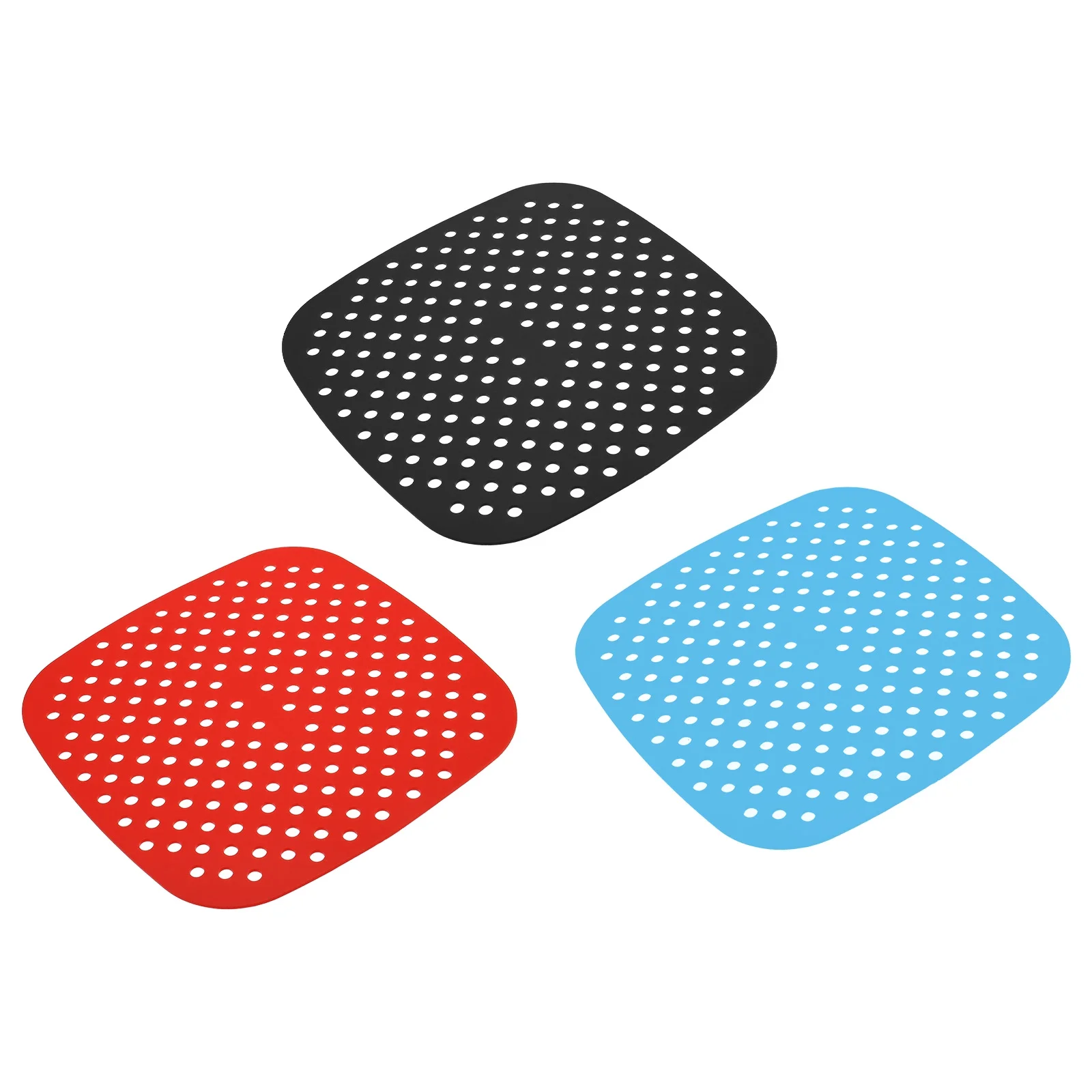 Reusable Silicone Air Fryer Liners Square Air Fryer Silicone Liners 7.5x7.5 Inch Blue/Red/Black, Pack of 3
