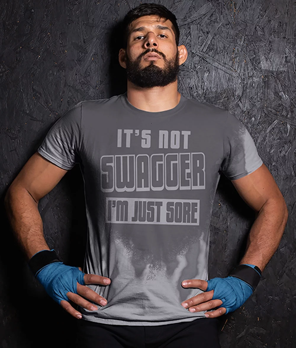 Sweat Activated T Shirt With Motivational Message For Gym Or Workout Theme it's Not Swagger Im Just Sore Men Large