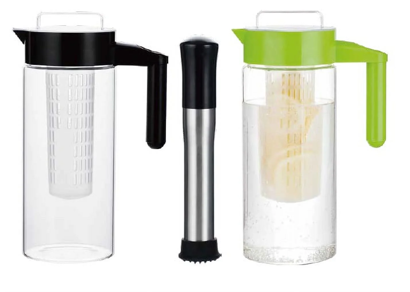 Pakhofh Fruit Infusion Muddler and Pitcher Set (Black & Green w/Black Plunger)