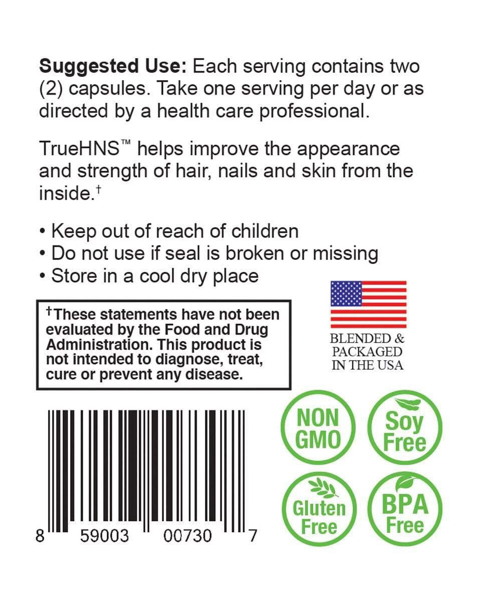 TrueHNS - Hair, Nails & Skin Supplement Featuring 500mg of Cynatine HNS Keratin, 1,000mcg of Biotin, and 20mg of Bamboo Extract by NatureCity (30 Capsules)