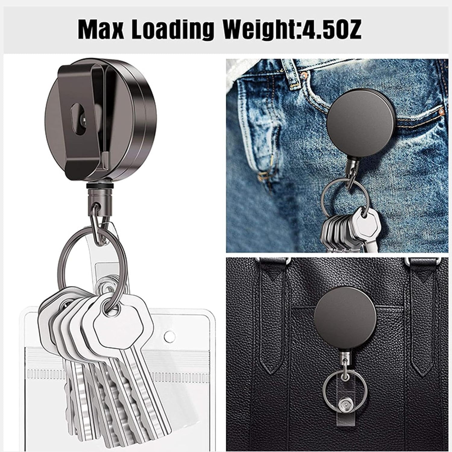 2023 2pcs Retractable Belt Clip Upgrade Retractable Badge Carabiner Key Chain with Extendable Strong Spring Lanyard Reel and Metal Split Ring
