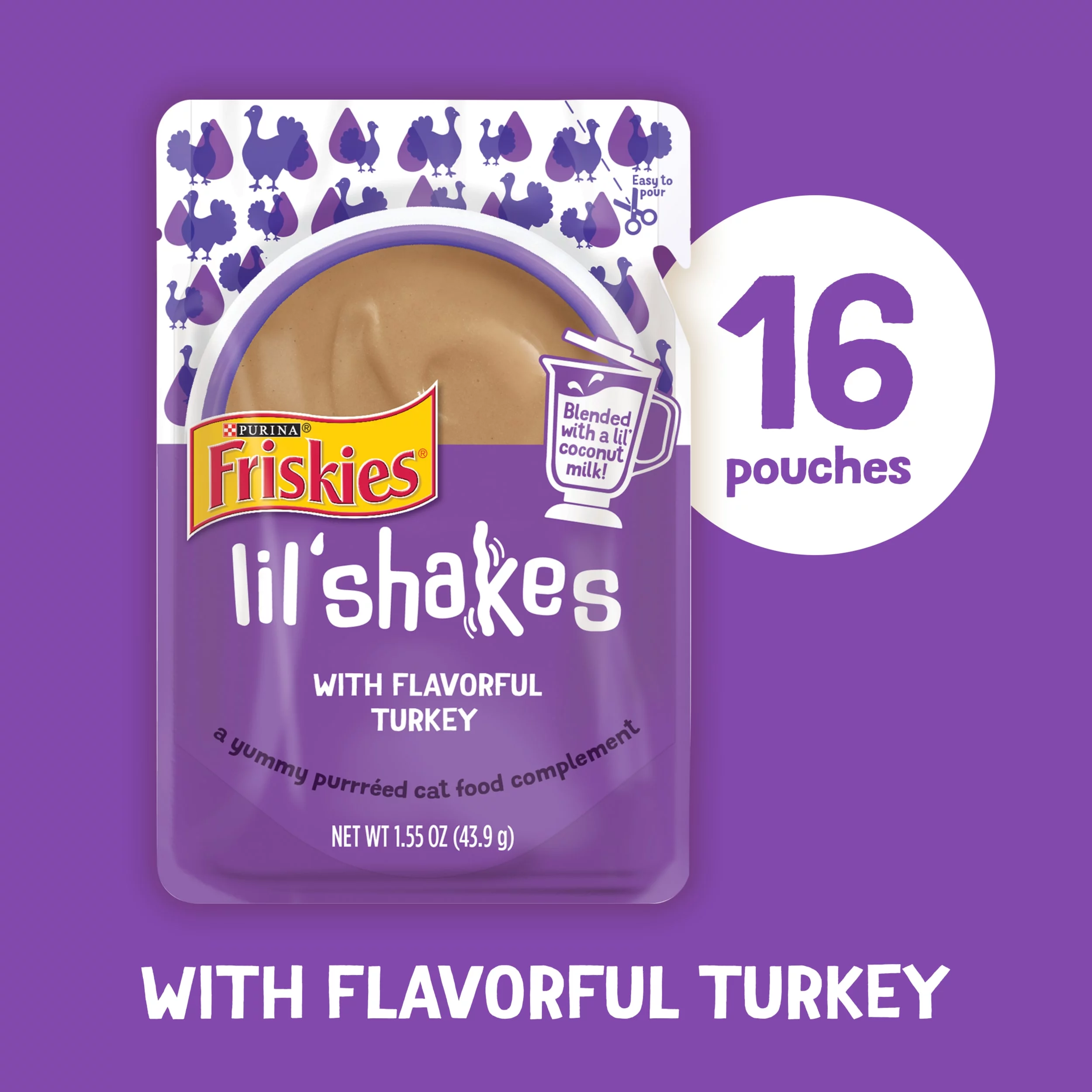 Purina Friskies Wet Puree Cat Food Topper, Lil' Shakes Cat Snacks With Flavorful Turkey