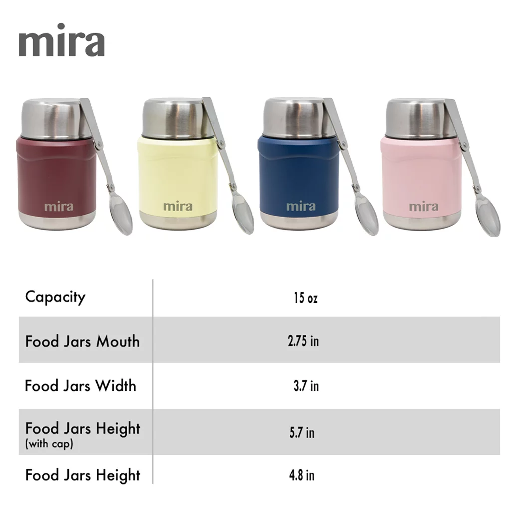 MIRA 15oz Thermos Food Jar with Spoon, Stainless Steel Vacuum Insulated, Rose Pink