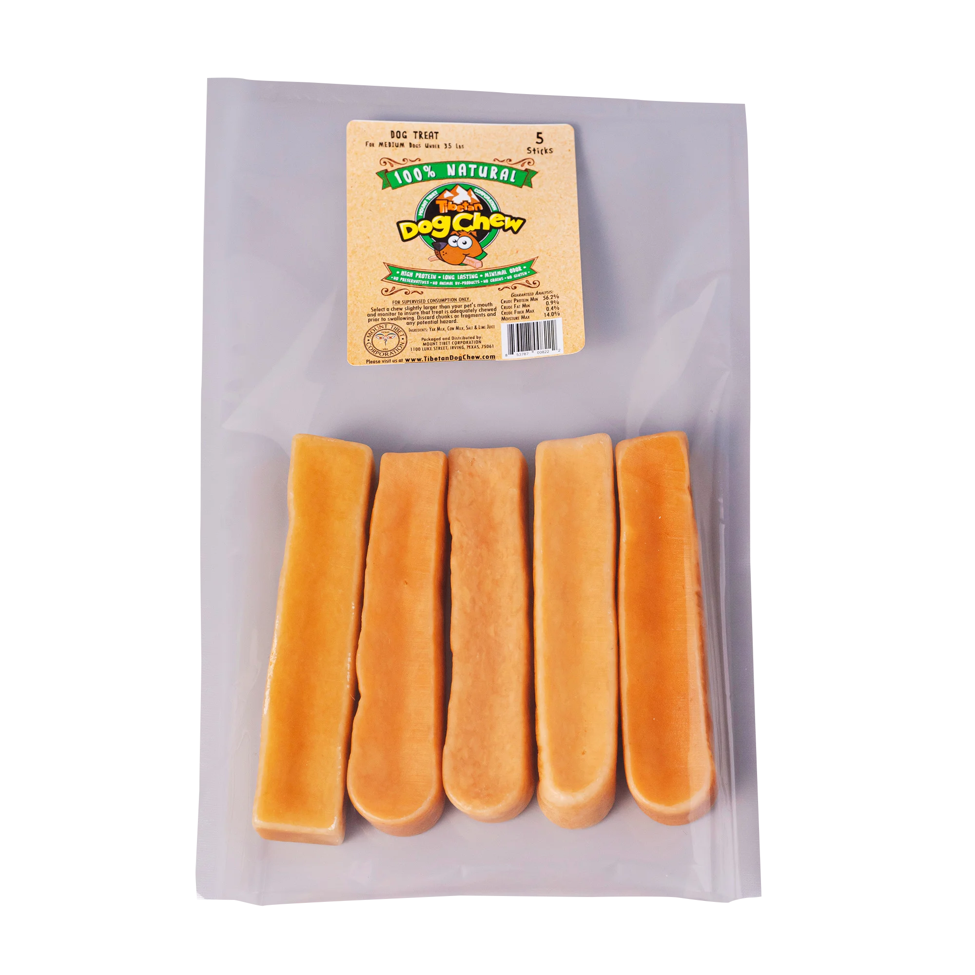 Tibetan Dog Chew (5 Sticks - Yak Cheese Chew) - Natural, Healthy, and Long-Lasting Treats for Medium dogs under 35 lbs