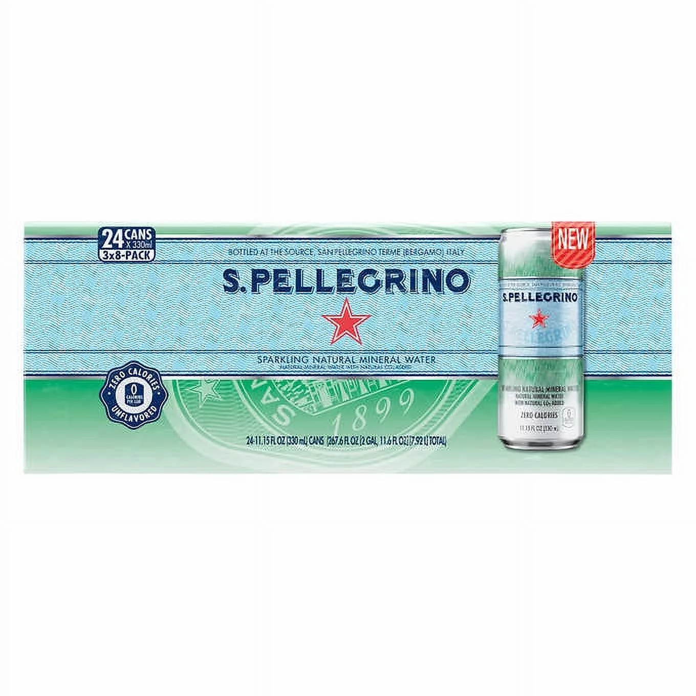 San Pellegrino Sparkling Natural Mineral Water, Unflavored, 11.15 fl oz, 24-count