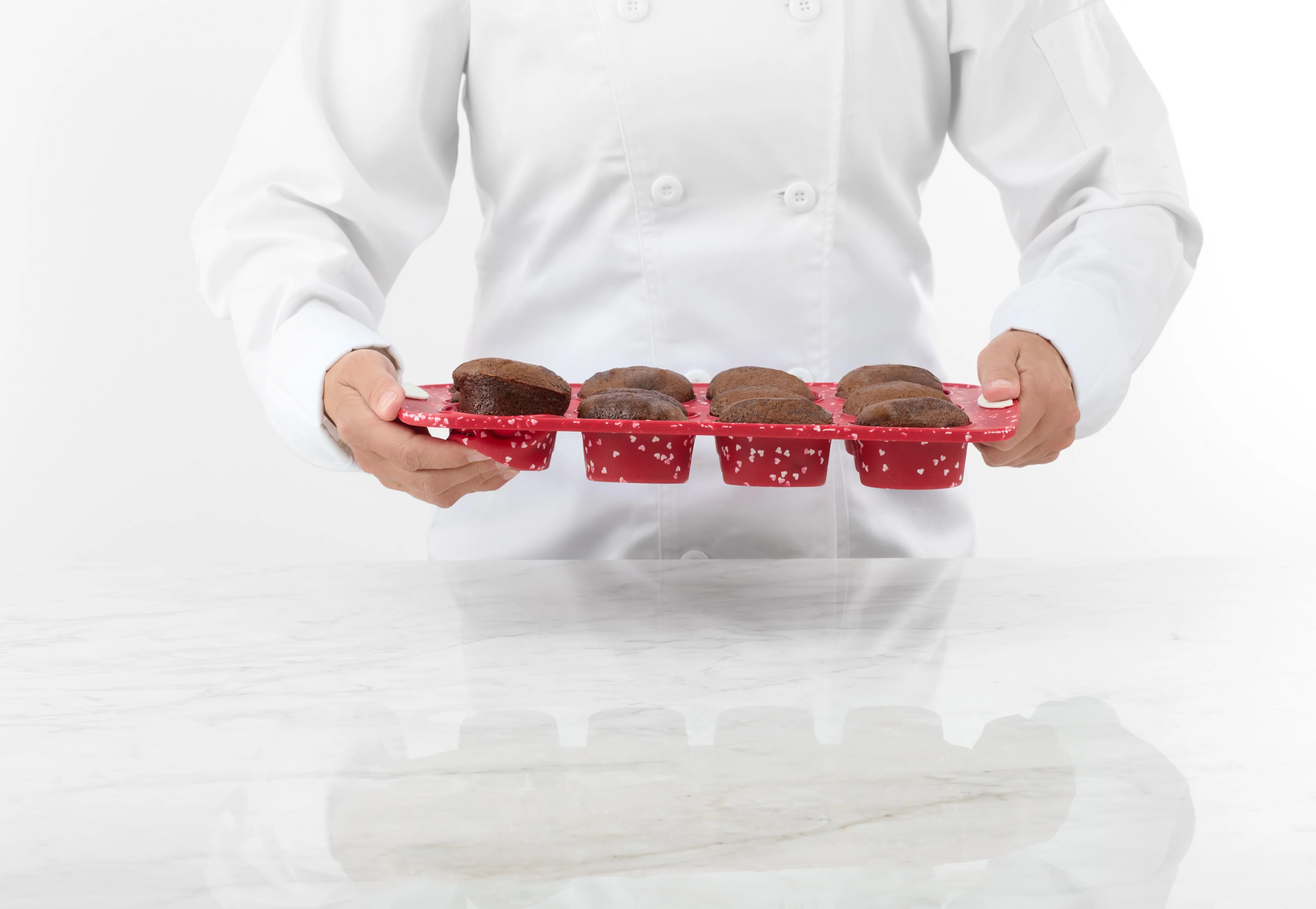 Trudeau Silicone Muffin Pan, Patented Structure Silicone, Red Heart Confetti, 12 Count