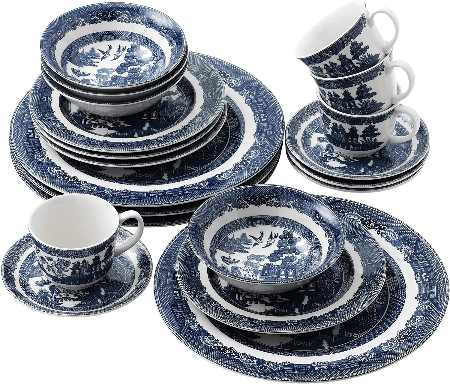Johnson Brothers Willow Blue 20 Piece Dinnerware Set, Stoneware, Blue