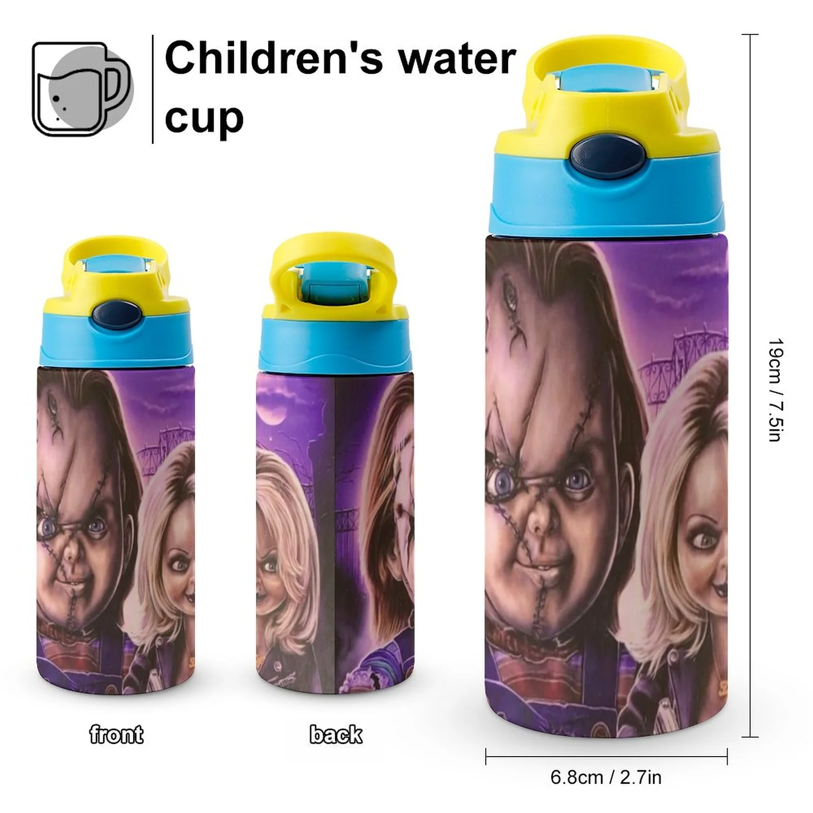 Bride Of Chucky Film Kid's Insulated Water Bottle With Straw Vacuum Stainless Steel Cup Leak-Proof Children Toddler Thermoses