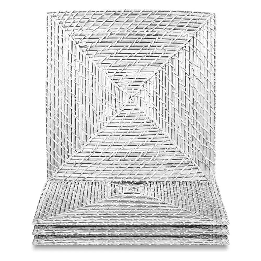 American Atelier, Square, Decorative White Rattan Charger Plates Set of 4, 15