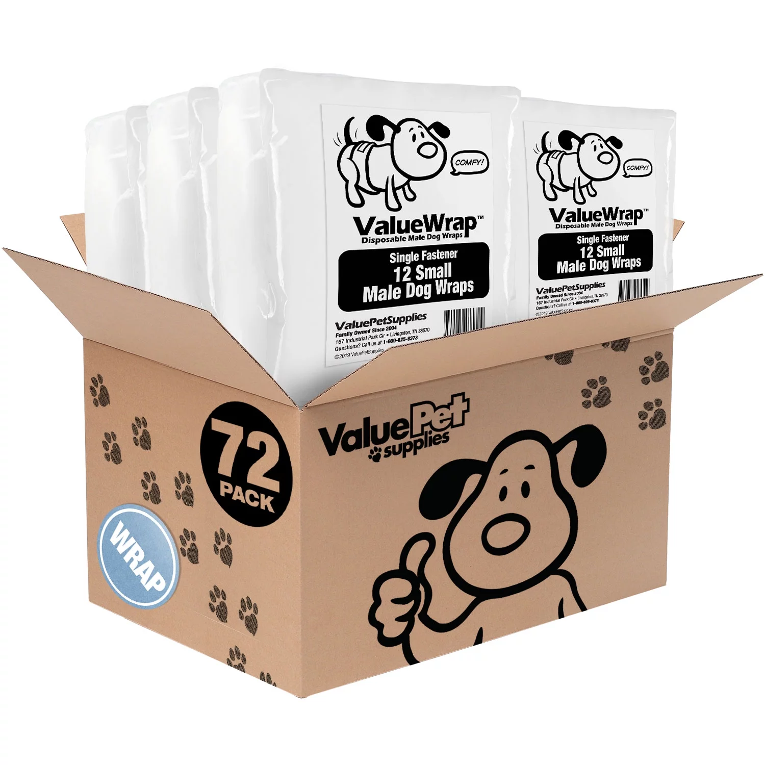 NEW- ValueWrap Male Wraps, Disposable Dog Diapers, 1-Tab Small, Lavender, 72 Count