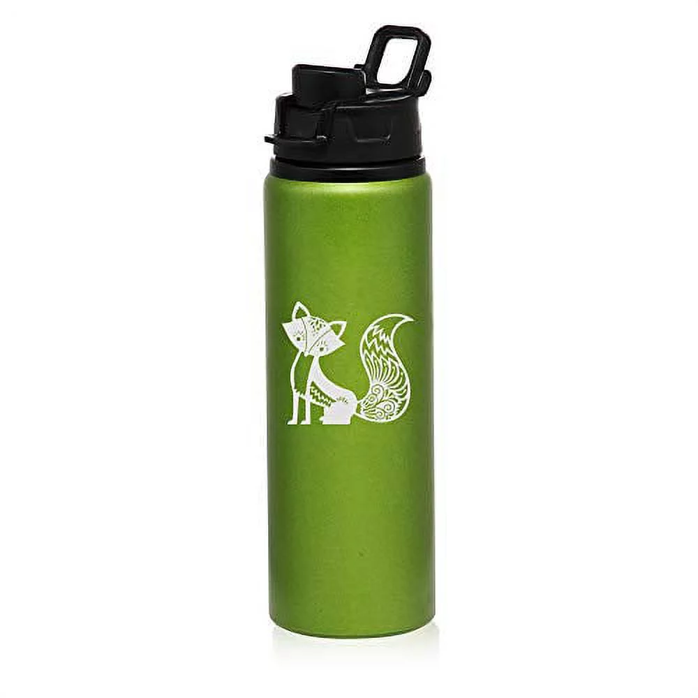 MIP Brand 25 oz Aluminum Sports Water Travel Bottle Fancy Fox (Green)