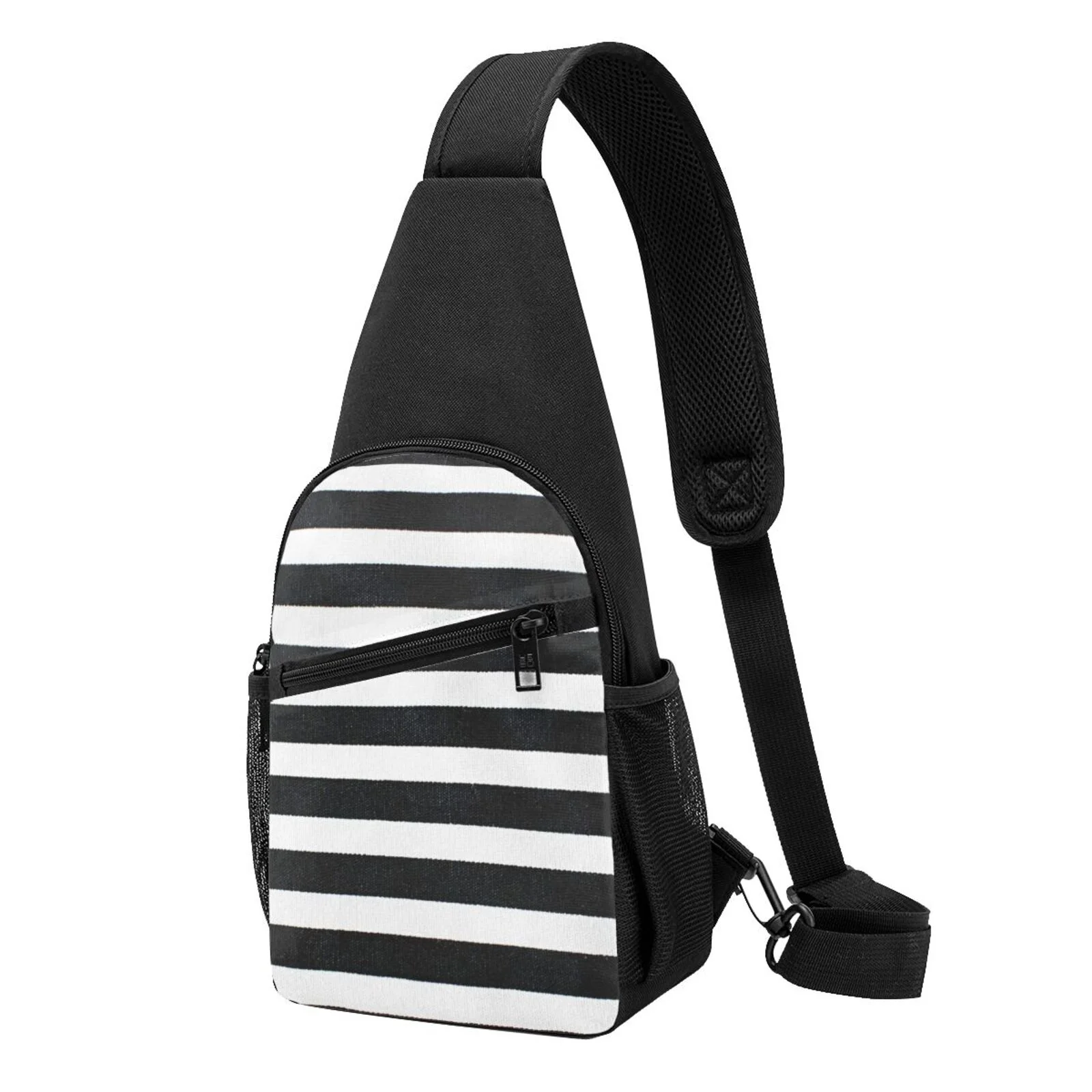 Balery Black And White Stripes Chest Pack,Small Sling Bag For Women Men,Crossbody Bags For Travel Hiking Running Sports