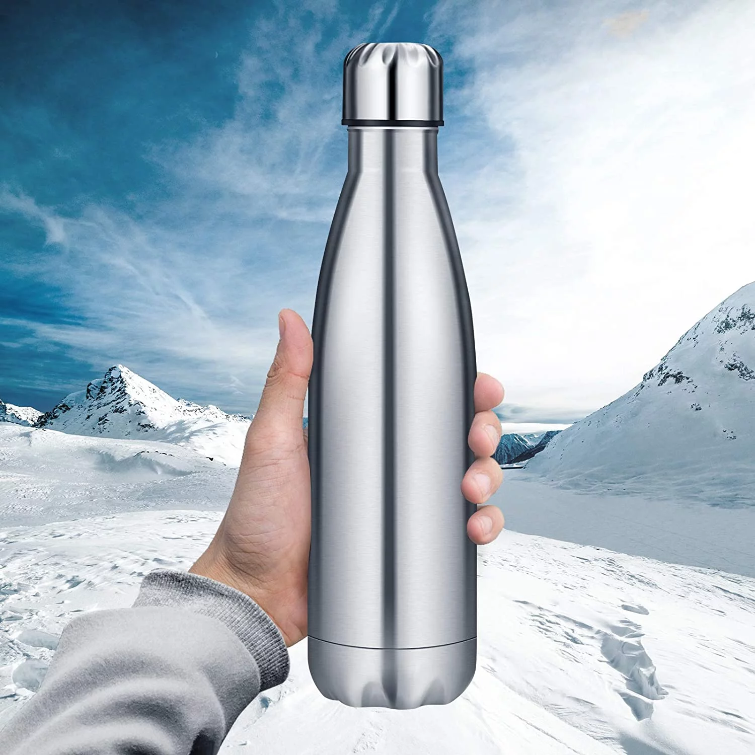 Bottle Non- - Vacuum Insulated Stainless Steel Water Bottle, Thermos Bottle (Silver)