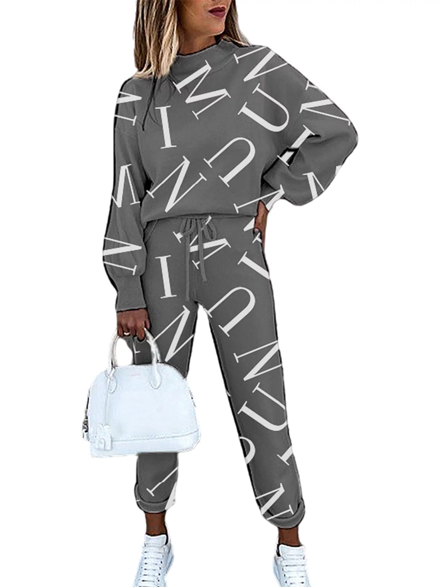 Avamo Women Casual Sweatsuit Pullover Sweatpants 2 Piece Set Sport Outfits Jogger Set