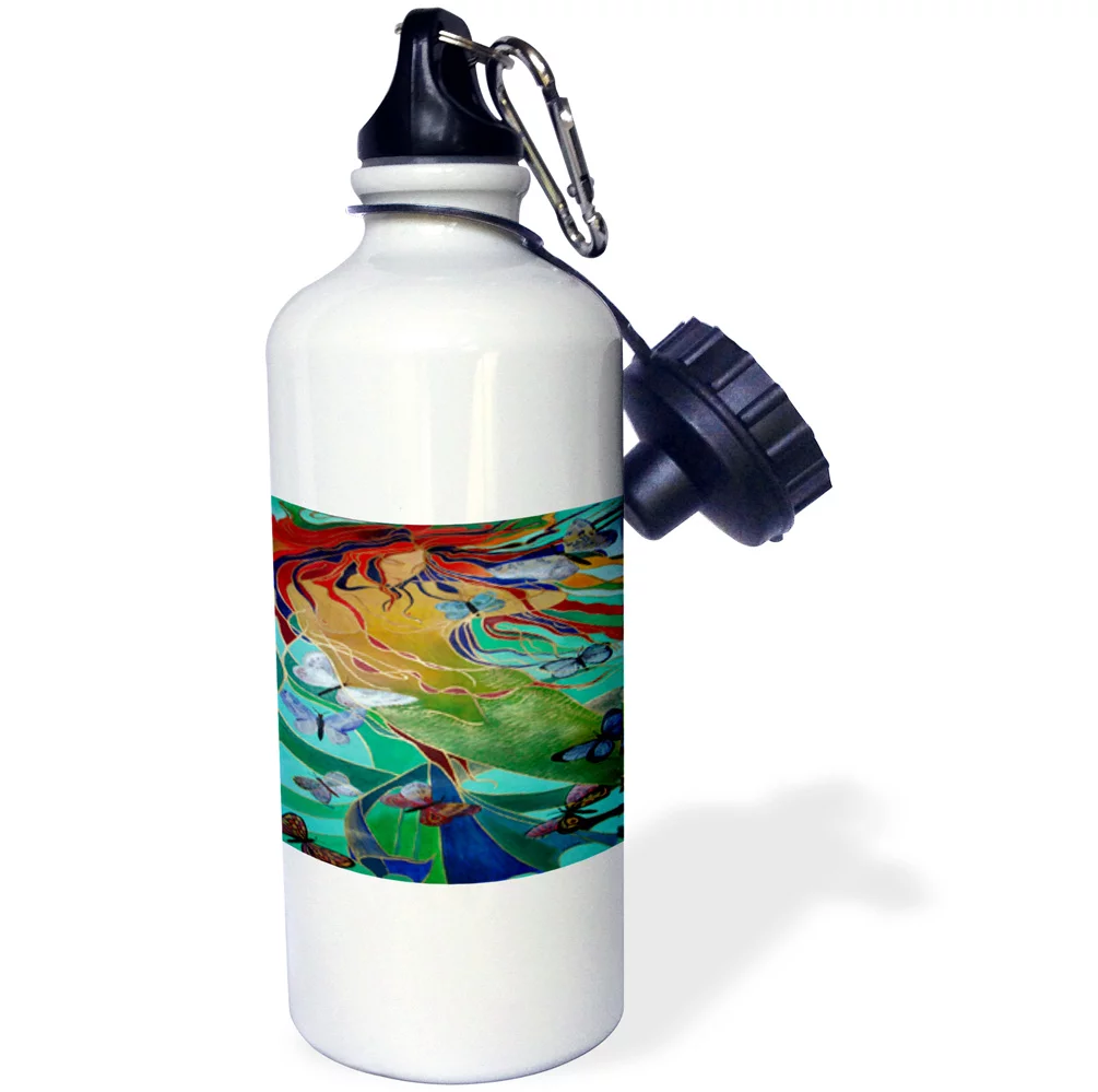 Mermaid and Butterflies - elusive, untamed, art nouveau, femininity, mythology, butterflies, mermaid 21 oz Sports Water Bottle wb-46759-1